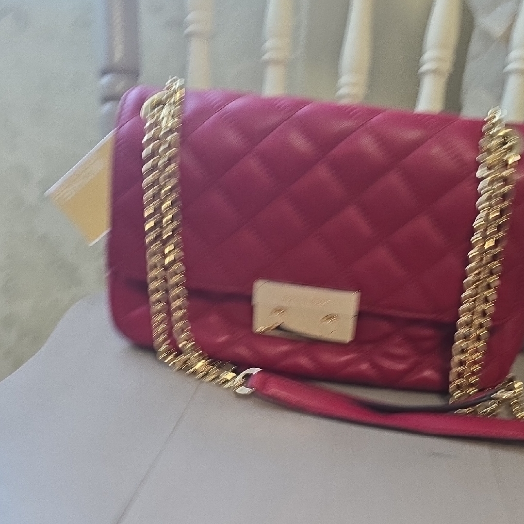 Elegant Red Quilted Chain Shoulder Bag 100% Leather